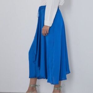Bright Blue Midi Skirt - Women's Flowing A-Line Skirt